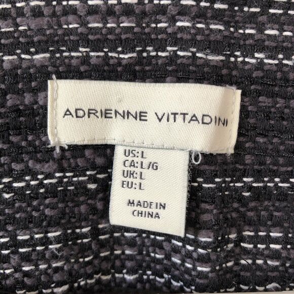 Adrienne Vittadini Open Front Knit Blazer Womens Large Tweed Fringe Trim Jacket - Picture 7 of 12